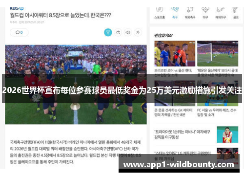 2026世界杯宣布每位参赛球员最低奖金为25万美元激励措施引发关注 2026世界杯宣布每位参赛球员最低奖金为25万美元激励措施引发关注