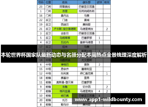 本轮世界杯国家队最新动态与名额分配本周热点全景梳理深度解析